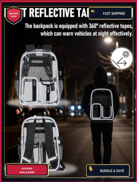 Clear PVC Backpack Reflective Straps Laptop Bag for School Travel main image 4